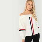 Shein Off Shoulder Striped Trim Sweatshirt