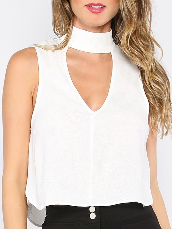 Shein White High Neck Cutout Tank Top