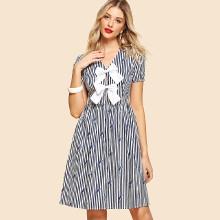 Shein Contrast Bow Front Mixed Print Dress