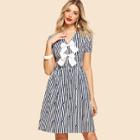 Shein Contrast Bow Front Mixed Print Dress