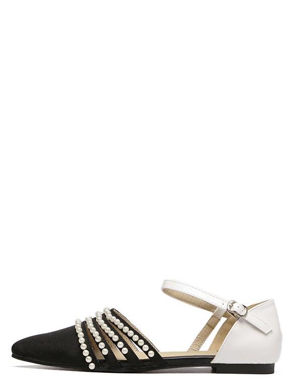 Shein Colorblock Pointed Toe Pearl Buckle Flats