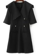 Shein Black Shawl Collar Elbow Sleeve Double Breasted Dress