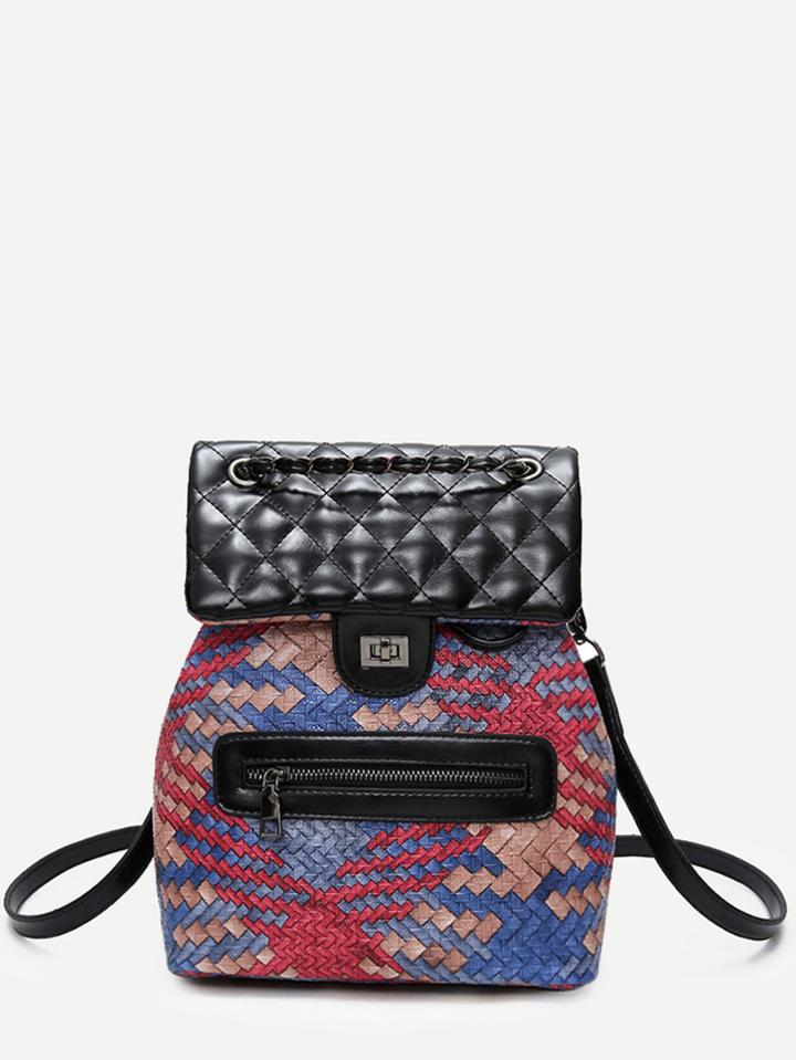 Shein Red Pu Front Zipper Woven Backpack