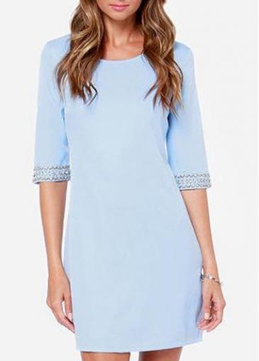 Rosewe Laconic Zipper Closure Round Neck Blue Tight Dress
