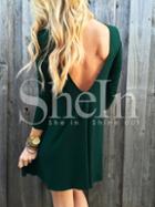 Shein Dark Green V Back Shift Dress