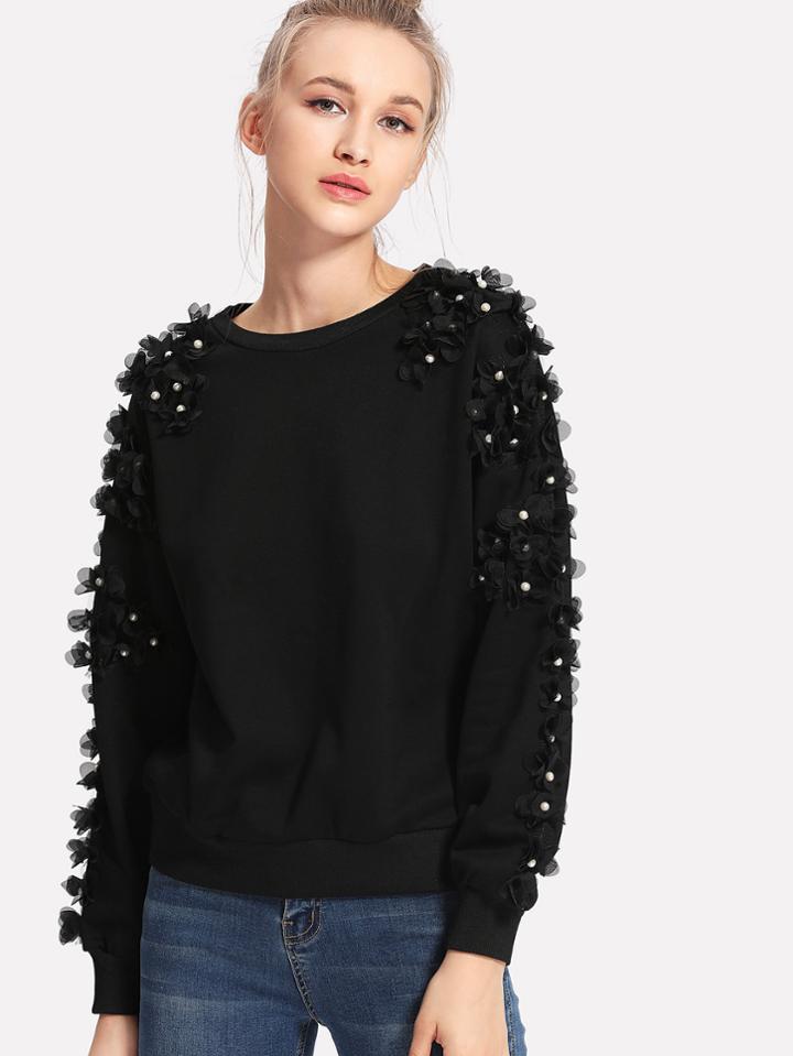 Shein Lace & Beads 3d Embellished Sweatshirt
