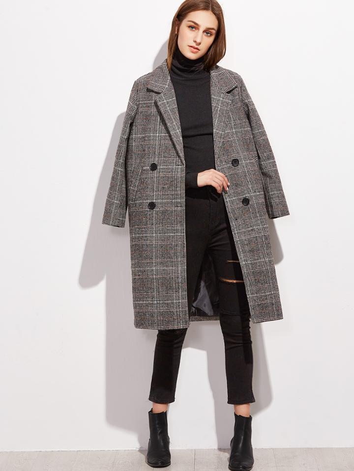 Shein Glen Plaid Double Breasted Coat