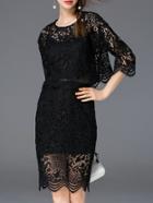 Shein Black Crochet Hollow Out Two-piece Dress