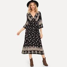 Shein Plunge Neck Paisley Print Dress