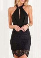 Rosewe Black Lace Patchwork Keyhole Neckline Sheath Dress