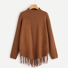 Shein Mock-neck Fringe Hem Sweater