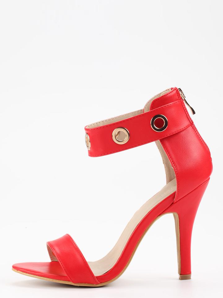 Shein Strappy Metal Eyelet Ankle Cuff Sandals - Red