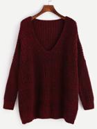 Shein Burgundy Marled Knit Drop Shoulder Sweater