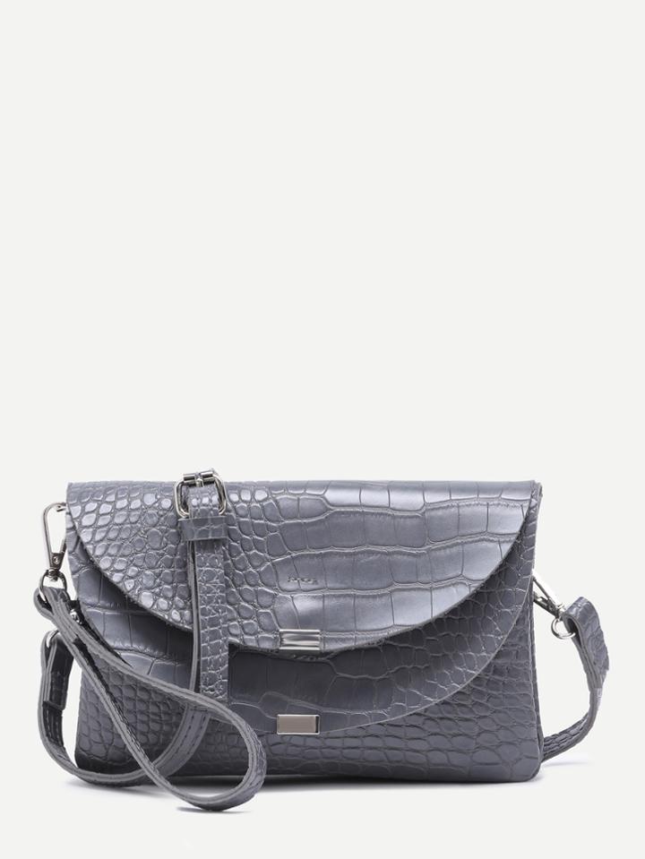 Shein Grey Croc Embossed Leather Flap Envelope Bag