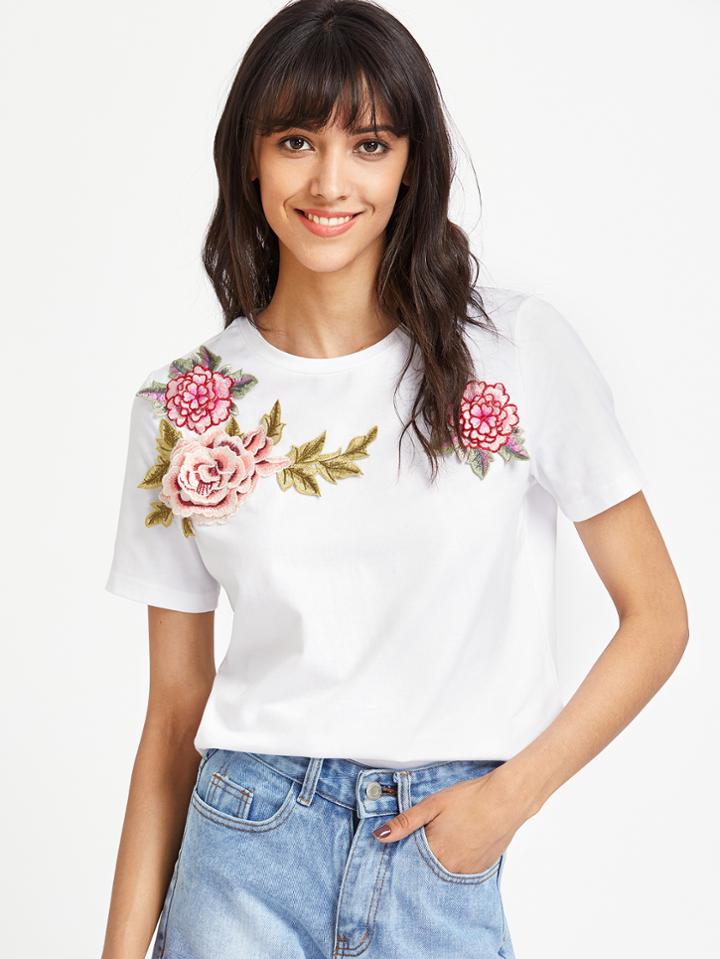 Shein 3d Flower Embellished T-shirt