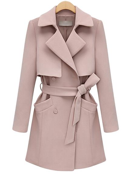 Shein Pink Lapel Pocket Wrapped Coat