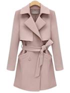 Shein Pink Lapel Pocket Wrapped Coat