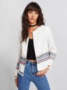 Shein Tassel Detail Tribal Embroidered Open Front Jacket