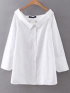 Shein White Boat Neck Button Up Blouse