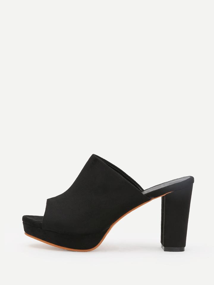 Shein Black Faux Suede Peep Toe Platform Mules