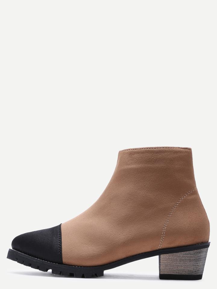 Shein Apricot Suede Cap Toe Cork Heel Side Zipper Booties
