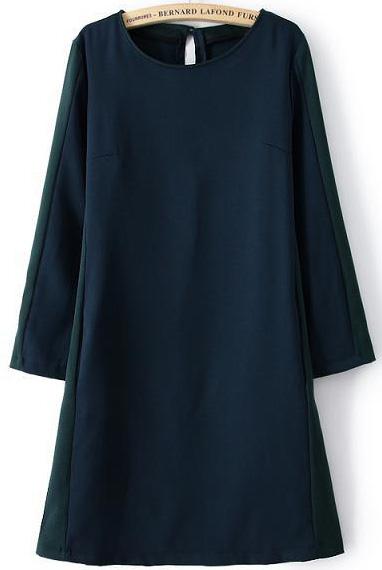 Shein Navy Round Neck Long Sleeve Loose Dress