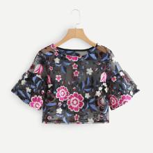 Shein Floral Embroidered See Through Mesh Top