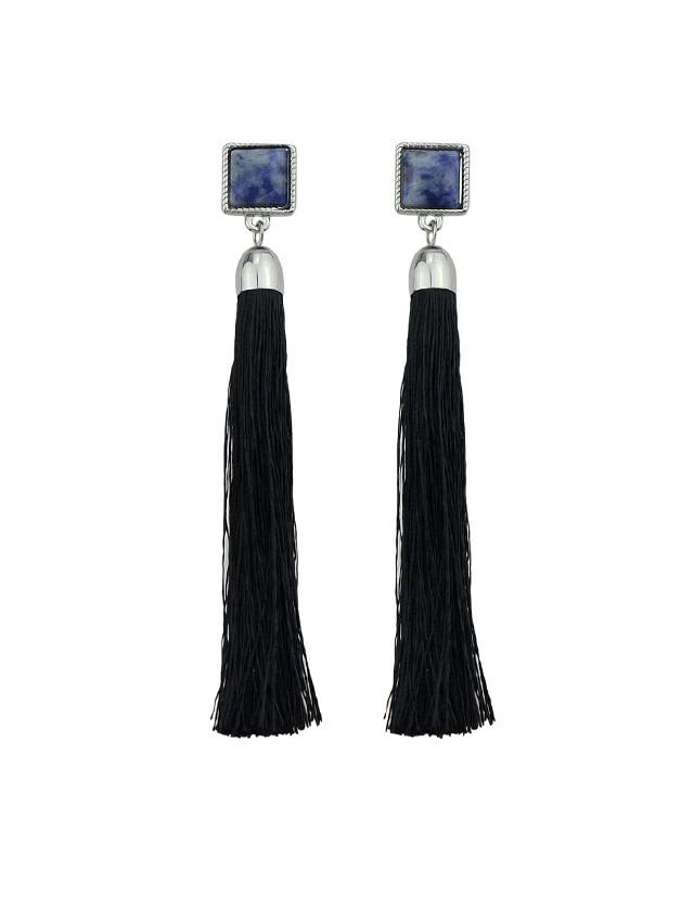 Shein Bohemian Ethnic Style Long Black Tassel Drop Earrings
