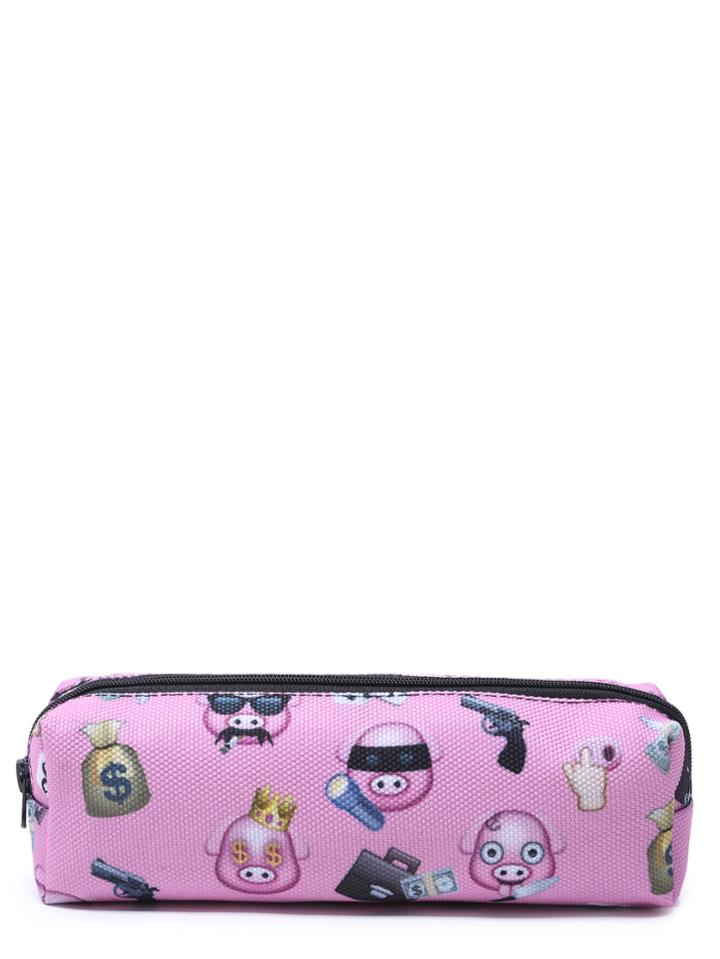 Shein Pink Cartoon Print Oxford Makeup Case