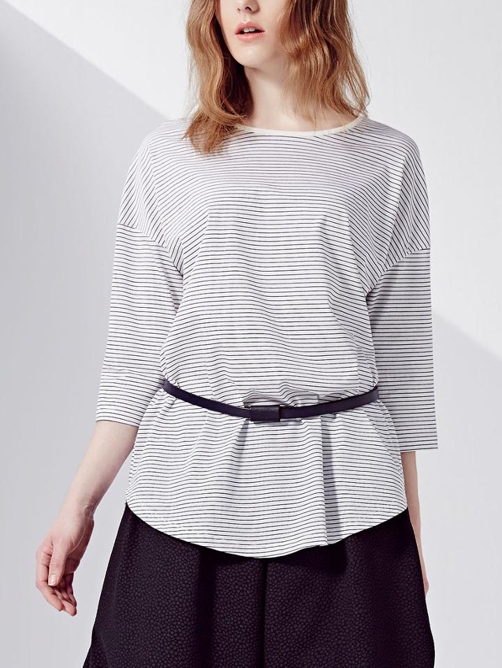 Shein Black White Dropped Shoulder Seam Pinstriped T-shirt