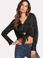 Shein Lace Panel Knot Front Crop Top