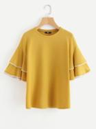 Shein Pearl Trim Layered Trumpet Sleeve Textured Top