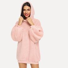 Shein Drop Shoulder Teddy Longline Hoodie