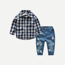 Shein Boys Tartan Plaid Shirt With Jeans