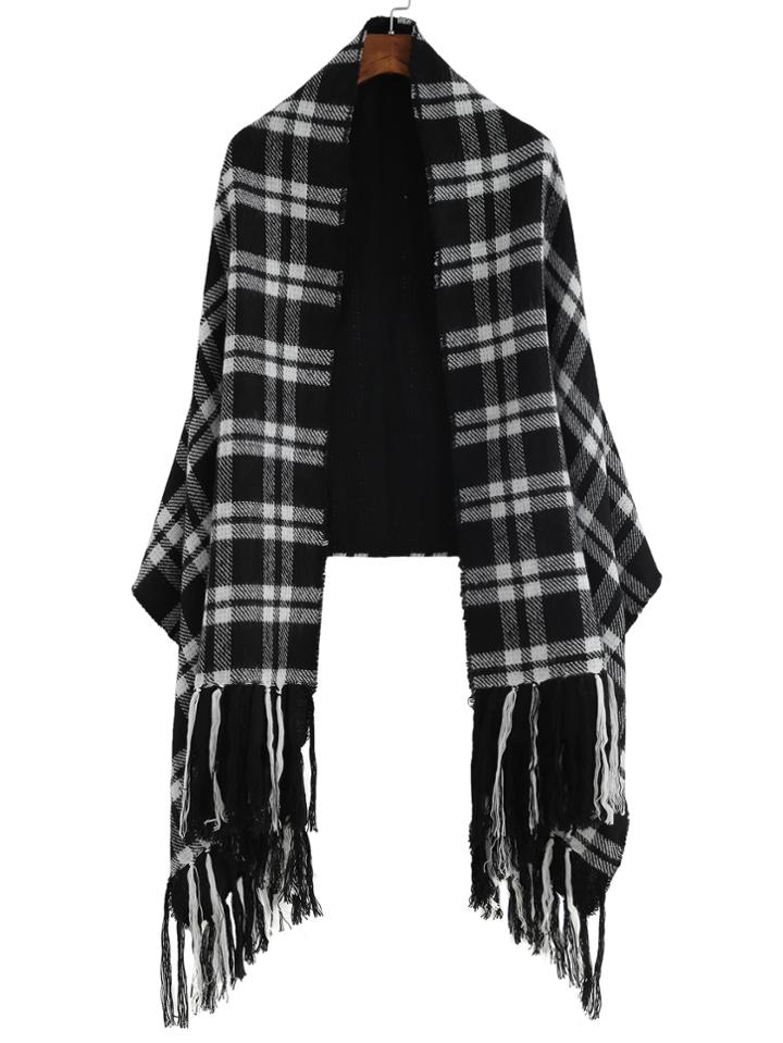 Shein Black And White Long Fringe Warm Shawl Scarf