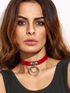 Shein Red Faux Leather Double O Ring Choker Necklace