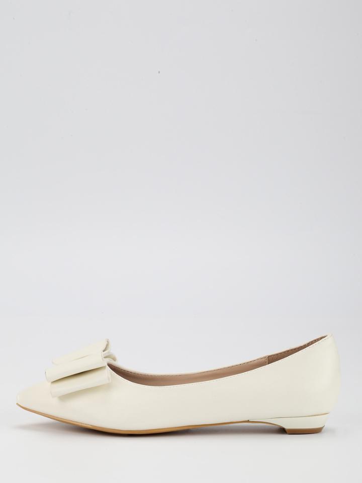 Shein Bow Tie Pointed Toe Flats - Beige