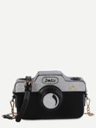 Shein Mini Color Block Faux Leather Camera Bag With Chain