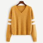 Shein V Neck Striped Sleeve Sweater