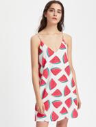 Shein Watermelon Print Double V Neck Cami Dress