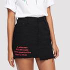 Shein Raw Hem Letter Print Denim Skirt