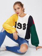 Shein Drop Shoulder Cut And Sew Printed Sweatshirt
