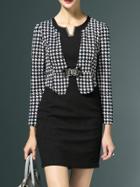 Shein Black Bowknot Houndstooth Sheath Dress
