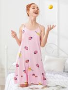 Shein Strawberry Print Cami Dress With Eye Mask