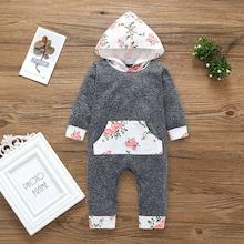 Shein Baby Floral Print Pocket Detail Hooded Jumpsuit