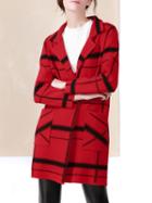 Shein Red V Neck Color Block Pockets Coat