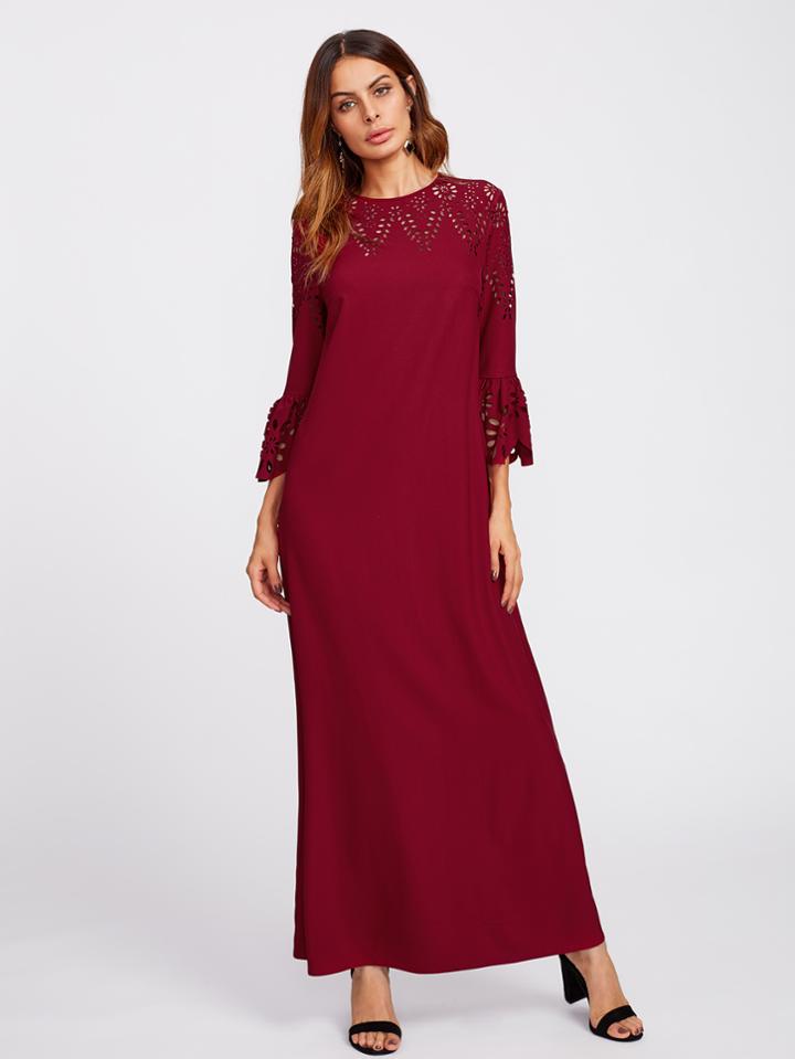 Shein Scalloped Bell Sleeve Laser Cut Hijab Evening Dress