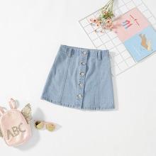 Shein Girls Button Up Denim Skirt