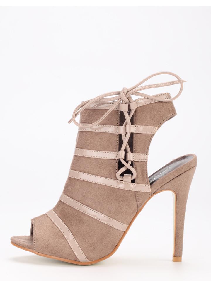 Shein Brown Peep Toe Slingback Lace-up Pumps