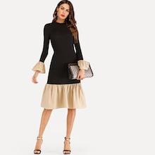 Shein Contrast Ruffle Hem Knit Dress